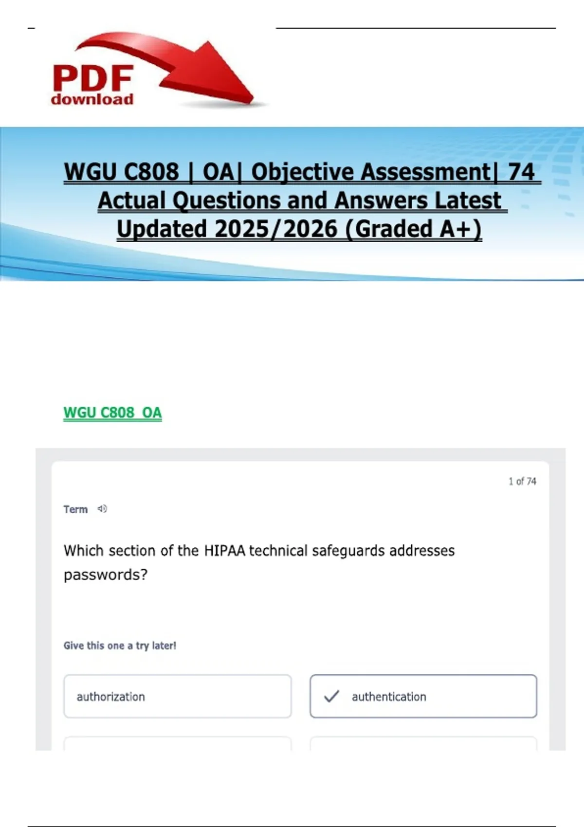 WGU C808 | OA| Objective Assessment| 74 Actual Questions and Answers ...