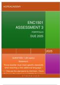 ENC1501 Portfolio Assessment 3 DUE 2025   QUESTION 1 (20 marks) Statement: "Every teacher must meet specific standards when teaching a first additional language." 1.1	Discuss the standards by Aitchison, Dixon, Pretorius, Reed & Verbeek (2018