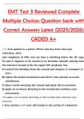 EMT Test 3 Reviewed Complete  Multiple Choices Question bank with  Correct Answers Latest &lpar;2025&sol;2026&rpar;  GRADED A&plus;
