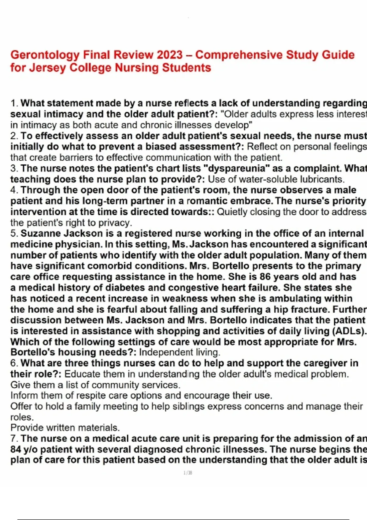 Gerontology Final Review 2023 Comprehensive Study Guide for Jersey