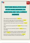 PESTICIDE REGULATION EXAM STUDY GUIDE 2025&sol;2026 &lpar;CA&rpar; QUESTIONS AND 100&percnt; CORRECT ANSWERS