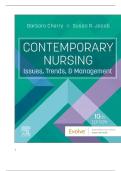 TEST BANK FOR Contemporary Nursing&colon; Issues&comma; Trends&comma; and Management 10th Edition by Barbara Cherry&comma; Susan R&period; Jacob ISBN&colon; 978-0443123566 COMPLETE GUIDE ALL CHAPTERS COVERED WITH RATIONALES 100&percnt; VERIFIED A&plus; GRADE ASSURED&excl;&excl;&excl;&excl;&excl;NEW LATEST UPDATE&excl;&excl;&excl;&excl;&excl;