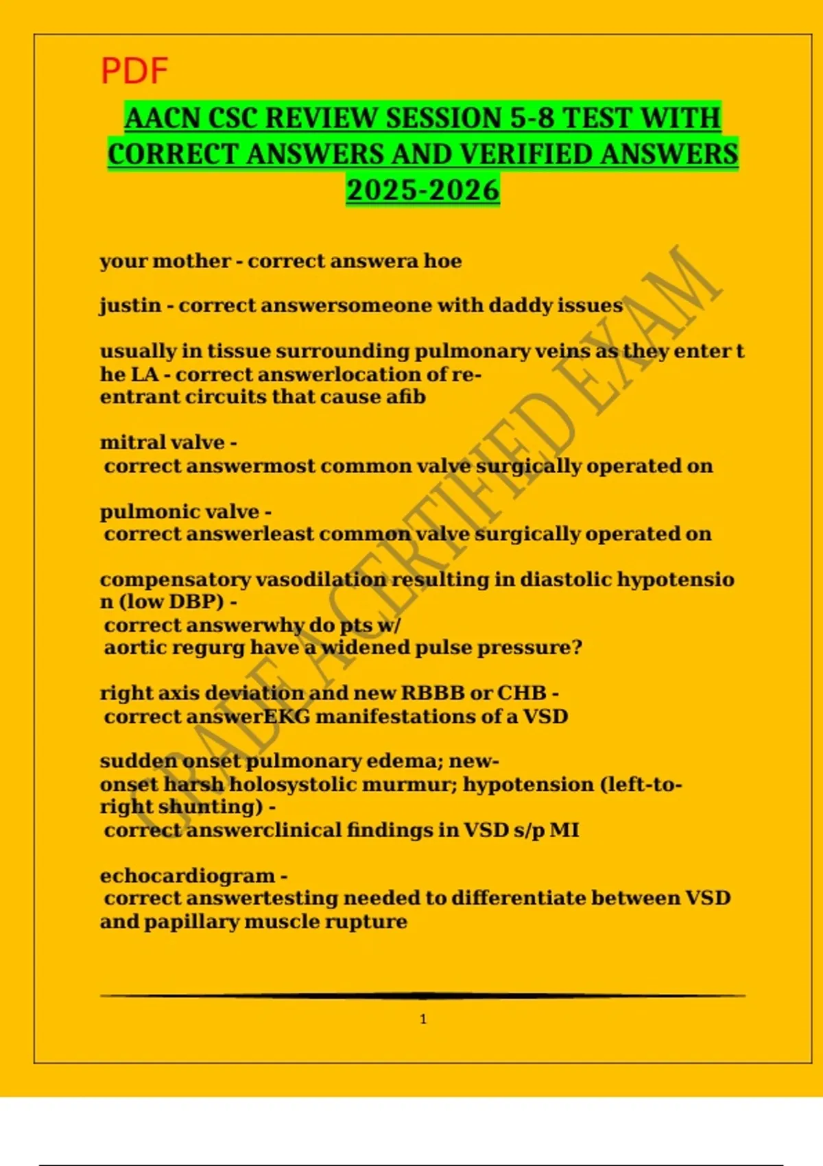 AACN CSC REVIEW SESSION 5-8 TEST WITH CORRECT ANSWERS AND VERIFIED ...