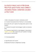 ILLINOIS PUBLIC ADJUSTER EXAM PRACTICE QUESTIONS AND CORRECT ANSWERS FROM A VERIFIED SOURCE LATEST 2025