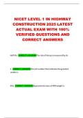 NICET LEVEL 1 IN HIGHWAY CONSTRUCTION 2025 LATEST ACTUAL EXAM WITH 100- VERIFIED QUESTIONS AND CORRECT ANSWERS