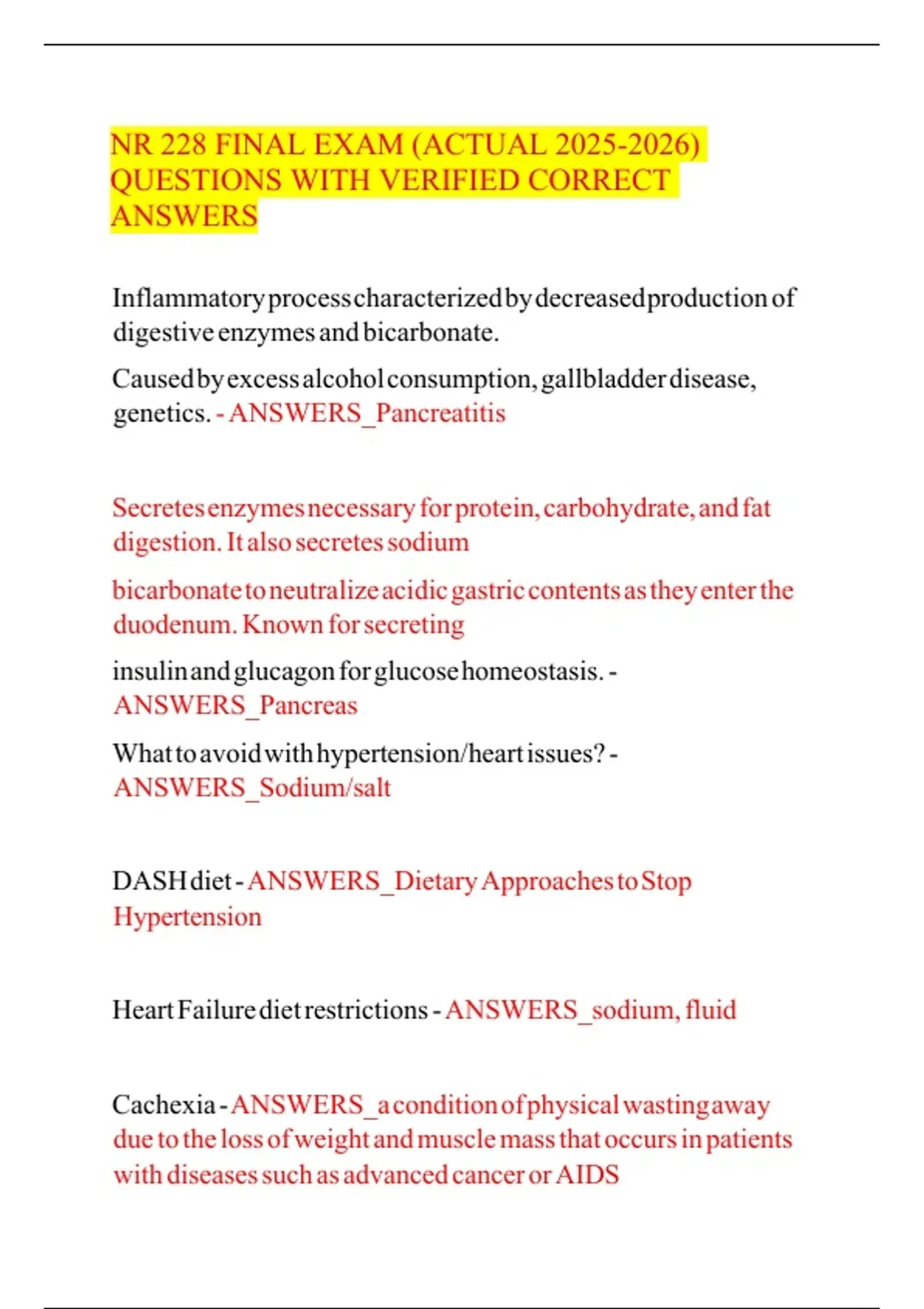 NR 228 FINAL EXAM (ACTUAL ) QUESTIONS WITH VERIFIED CORRECT ANSWERS ...