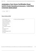 Ambulatory Care Nurse Certification Exam &lpar;ANCC&rpar; Exam Questions & Answers&comma; &vert; MULTIPLE CHOICES &vert;20252026&excl;&excl;