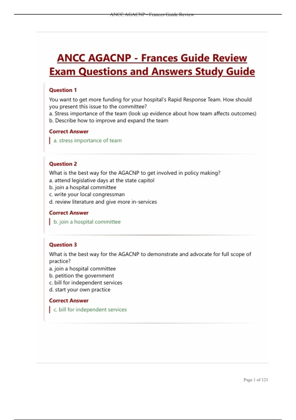 ANCC AGACNP - Frances Guide Review Exam Questions and Answers Study ...