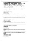 EFDA Hottel Expanded Functions Dental Auxiliary Exam Prep Test Bank 2025&sol;2026 &vert; 400 Verified Questions with Correct Answers & Rationales &vert; Dental Assisting&comma; Dental Hygiene&comma; CODA&comma; DANB&comma; NBDE