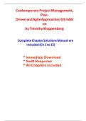 SOLUTONS MANUAL FOR Contemporary Project Management&comma; Plan-Driven and Agile Approaches 5th Edition by Timothy Kloppenborg COMPLETE GUIDE ALL CHAPTERS COVERED 100&percnt; VERIFIED A&plus; GRADE ASSURED&excl;&excl;&excl;&excl;&excl;