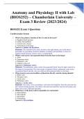 Anatomy and Physiology II with Lab &lpar;BIOS252&rpar; &ndash; Chamberlain University &ndash; Exam 3 Review &lpar;2023&sol;2024&rpar;