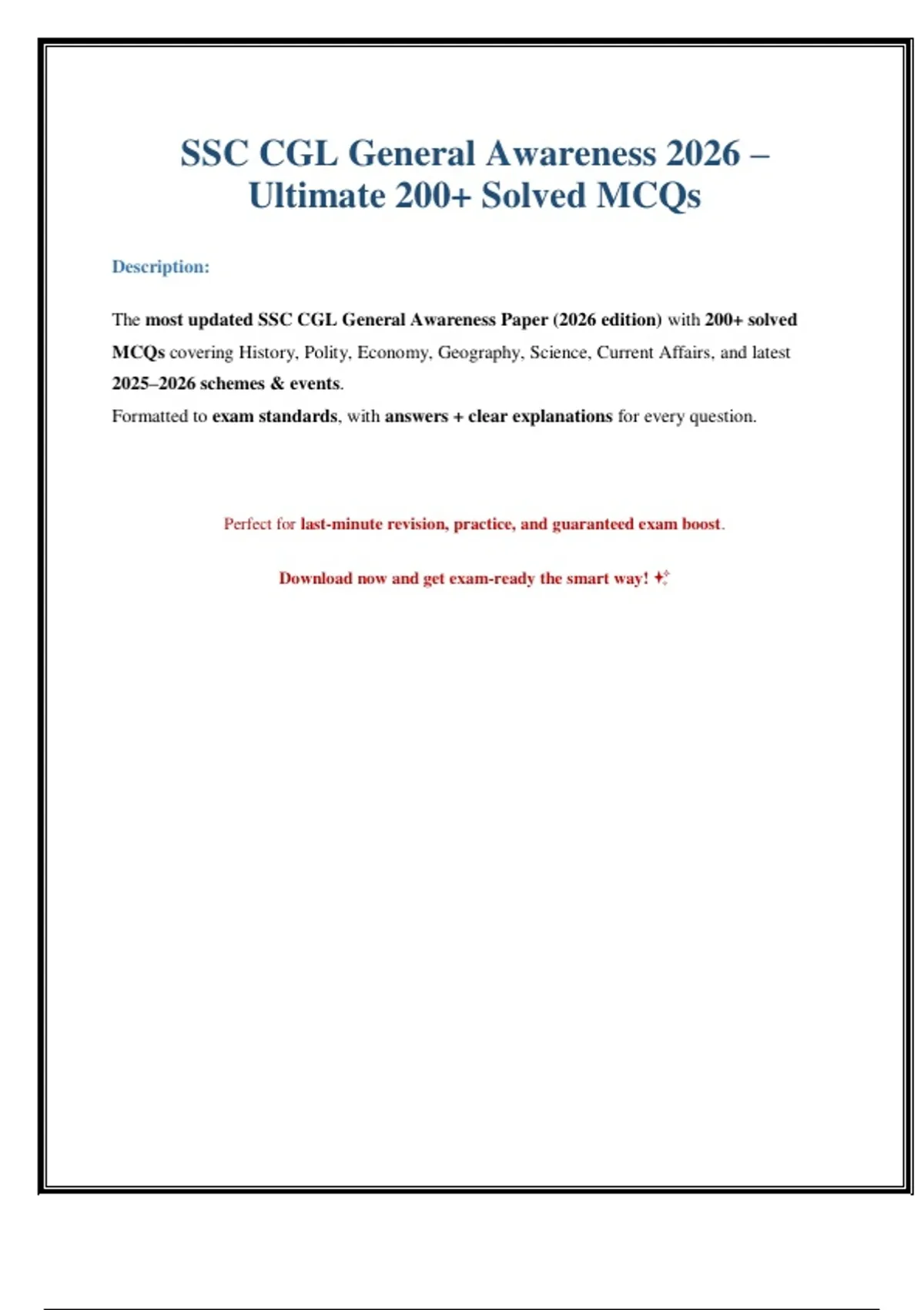 SSC CGL General Awareness 2026 – Ultimate 200+ Solved MCQs (Exam-Ready ...