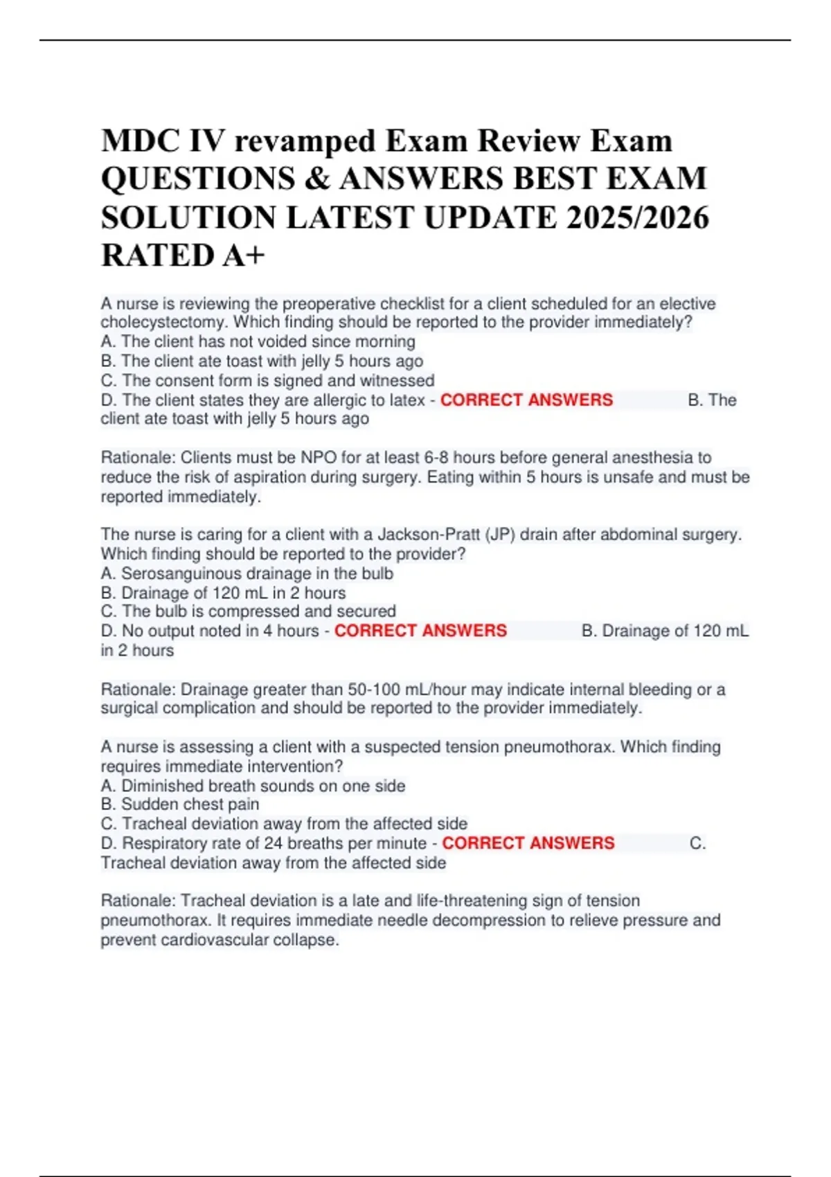 MDC IV revamped Exam Review Exam QUESTIONS & ANSWERS BEST EXAM SOLUTION ...