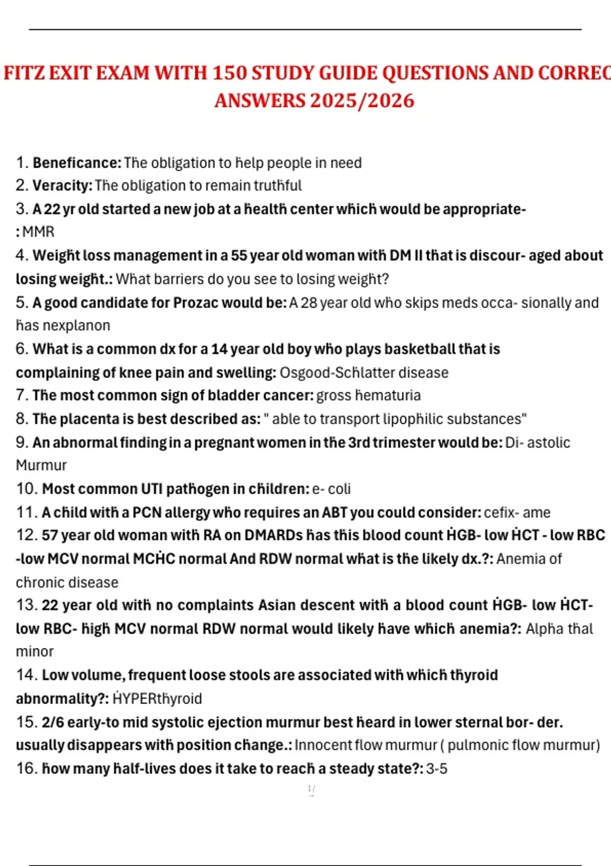 Fitzgerald Exit Exam with 150 Study Guide Questions and Correct Answers ...