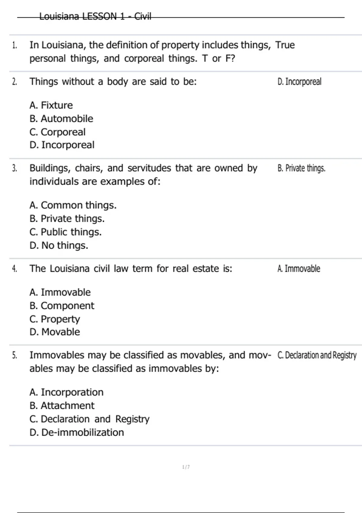 Louisiana Lesson 1 Civil Exam Updated 2025/2026 – Legal Study Questions and Answer Guide with ...