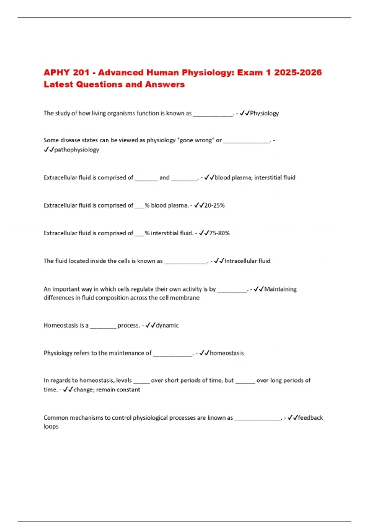 APHY 201 - Advanced Human Physiology: Exam Latest Questions and Answers ...