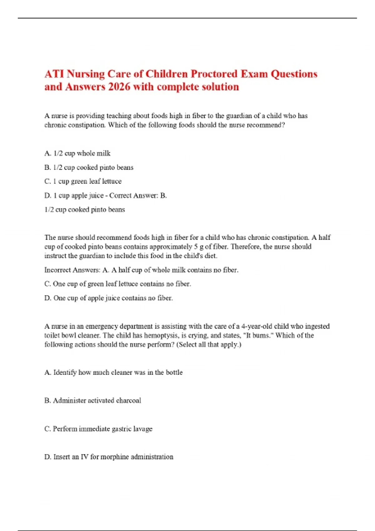 ATI Nursing Care of Children Proctored Exam Questions and Answers 2026 ...