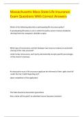 Massachusetts Mass State Life Insurance Exam Questions With Correct Answers 