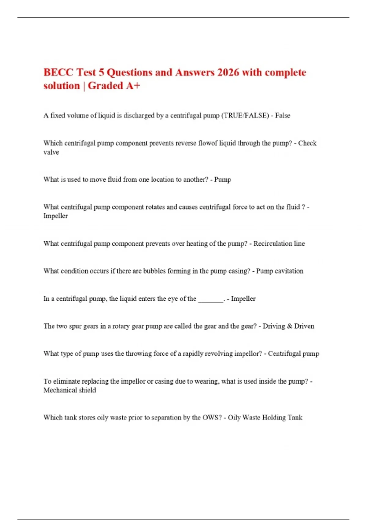 BECC Test 5 Questions and Answers 2026 with complete solution | Graded ...