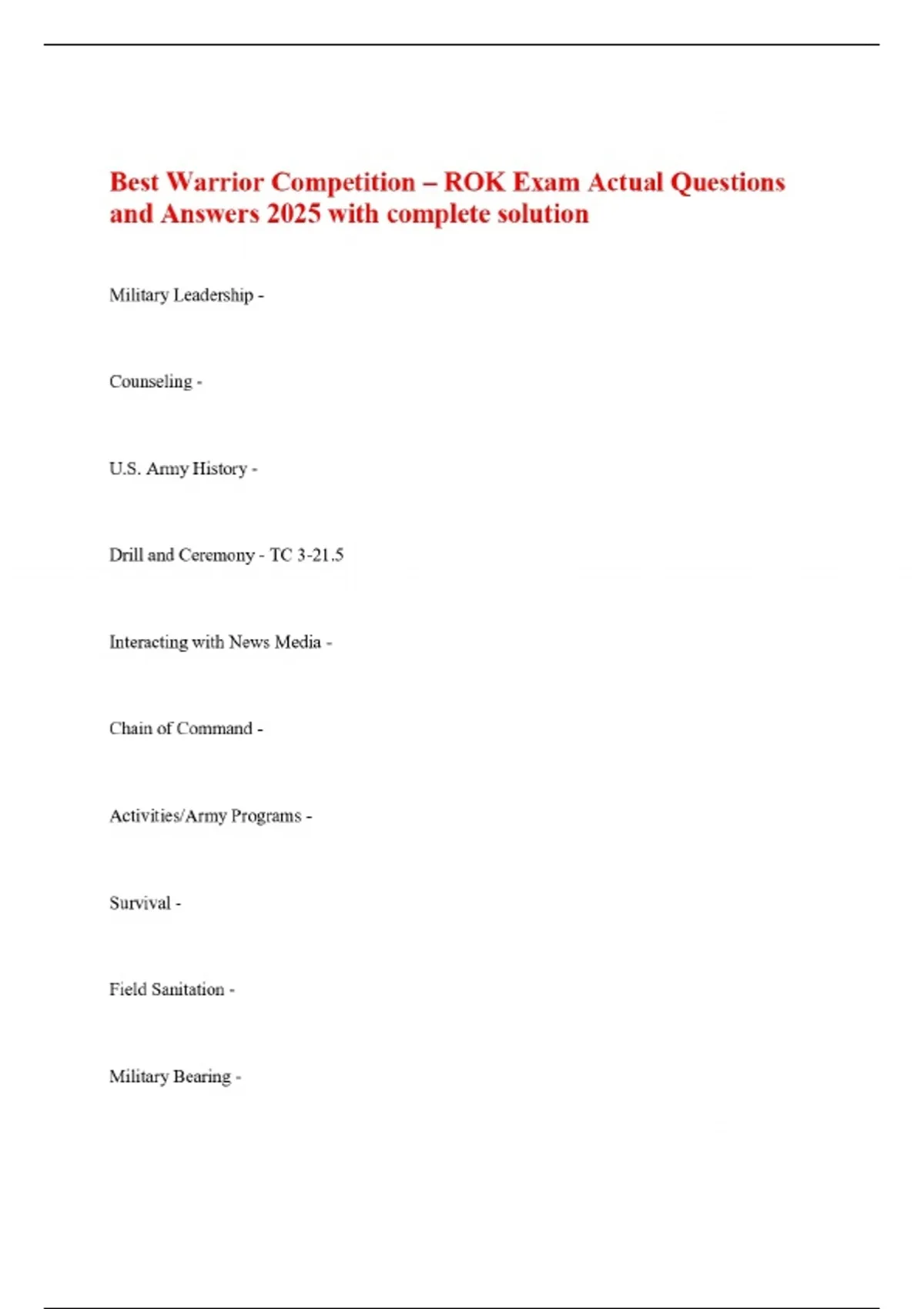 Questions In Rok Best Warrior Competition – ROK Exam Actual Questions and Answers 2025 ...
