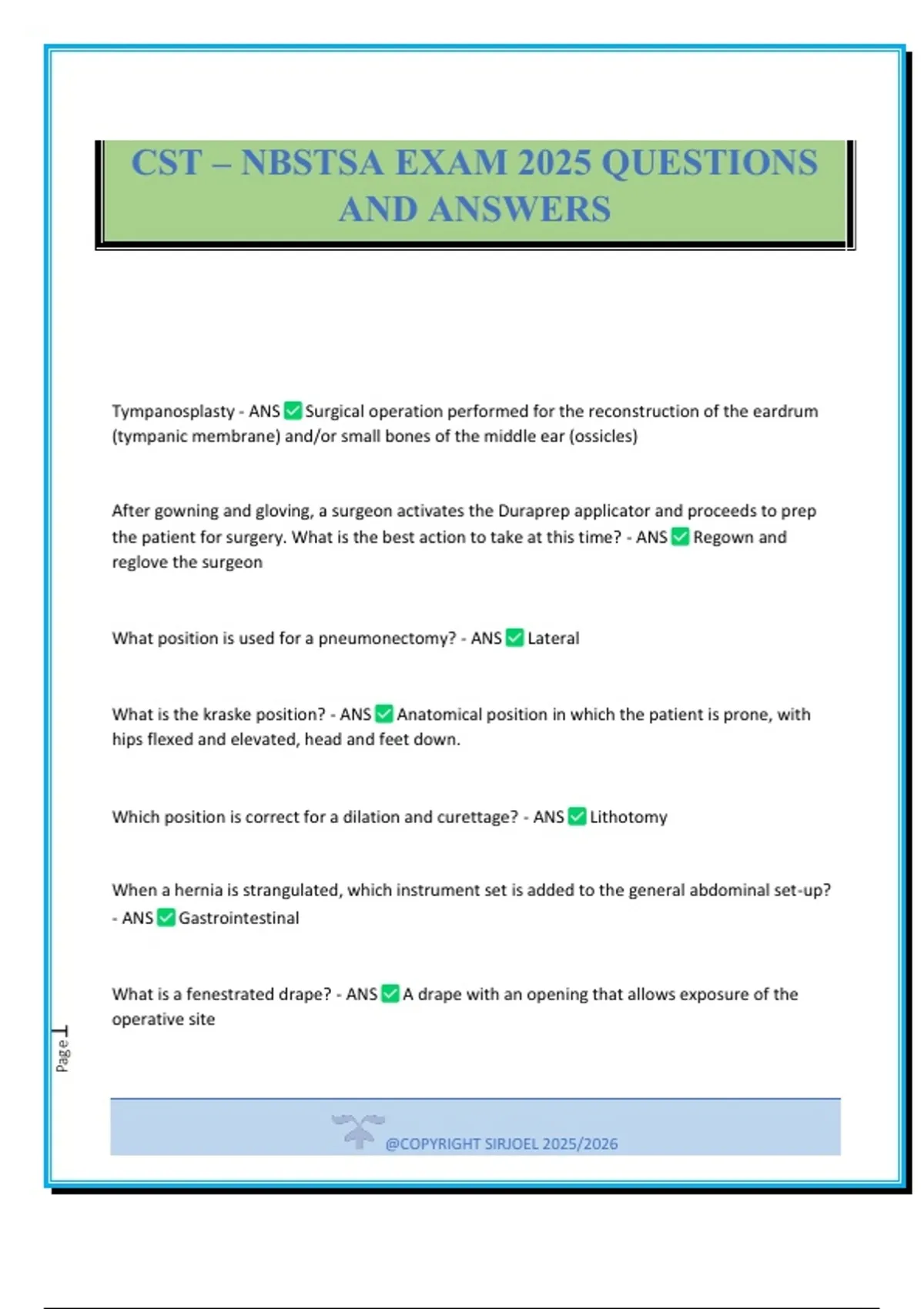 CST – NBSTSA EXAM 2025 QUESTIONS AND ANSWERS - CST - Stuvia US