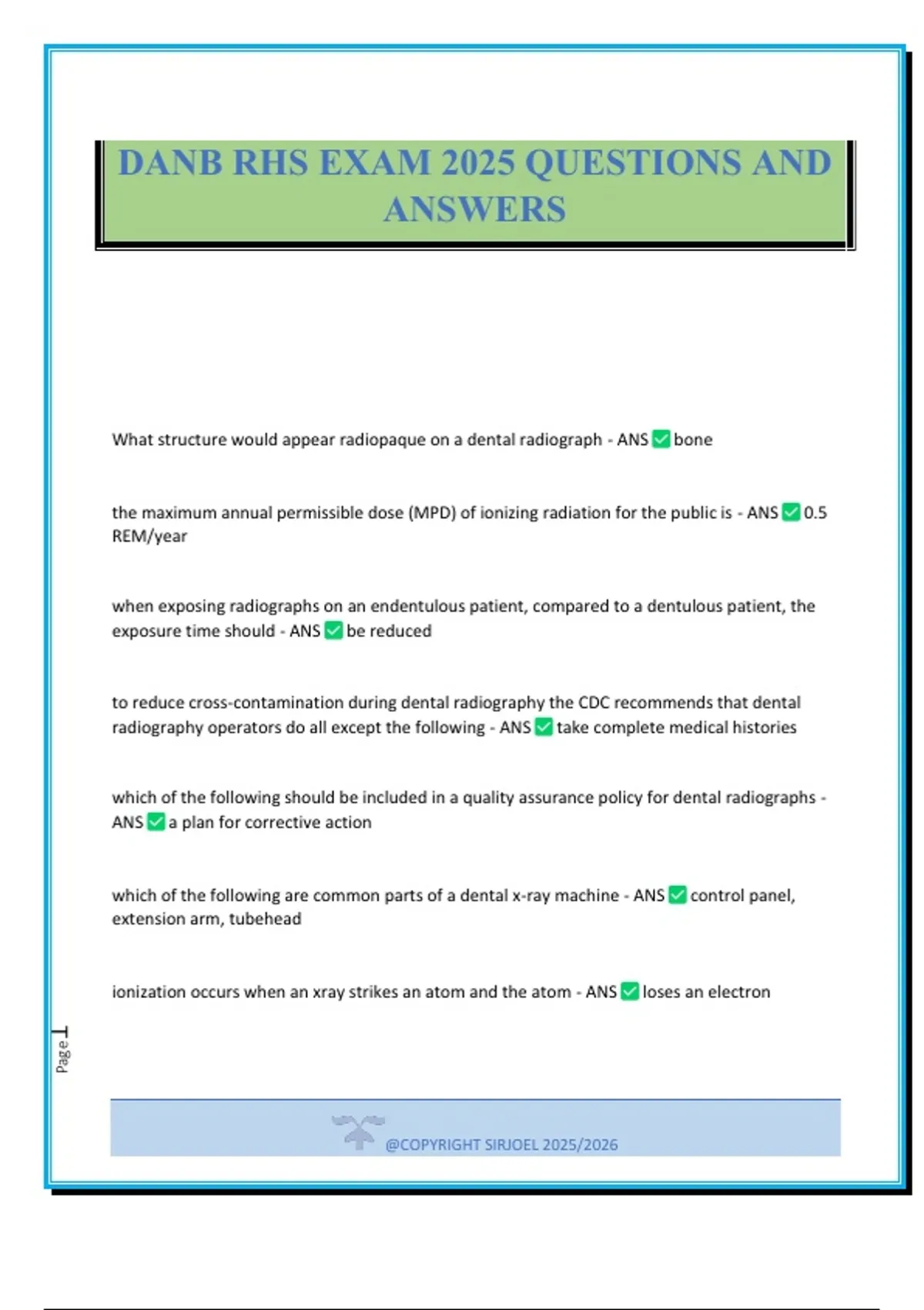 DANB RHS EXAM 2025 QUESTIONS AND ANSWERS - DANB RHS - Stuvia US