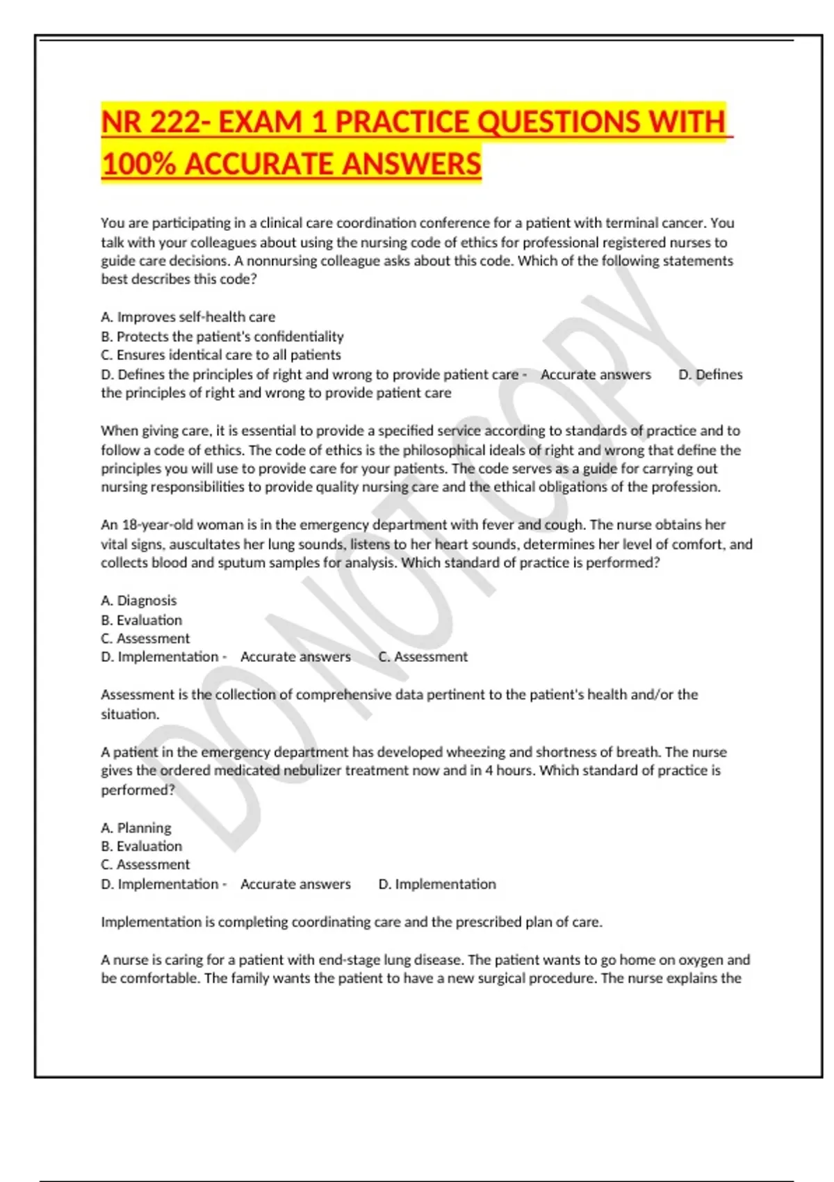 NR 222- EXAM 1 PRACTICE QUESTIONS WITH 100% ACCURATE ANSWERS - NR 511 ...