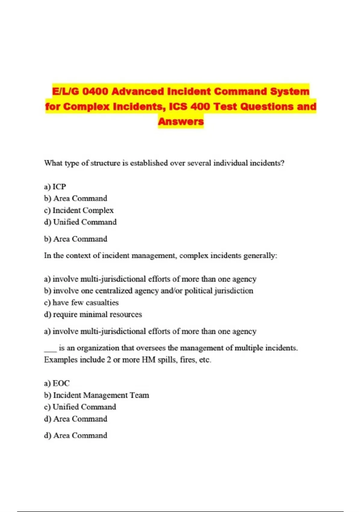 E/L/G 0400 Advanced Incident Command System for Complex Incidents, ICS ...