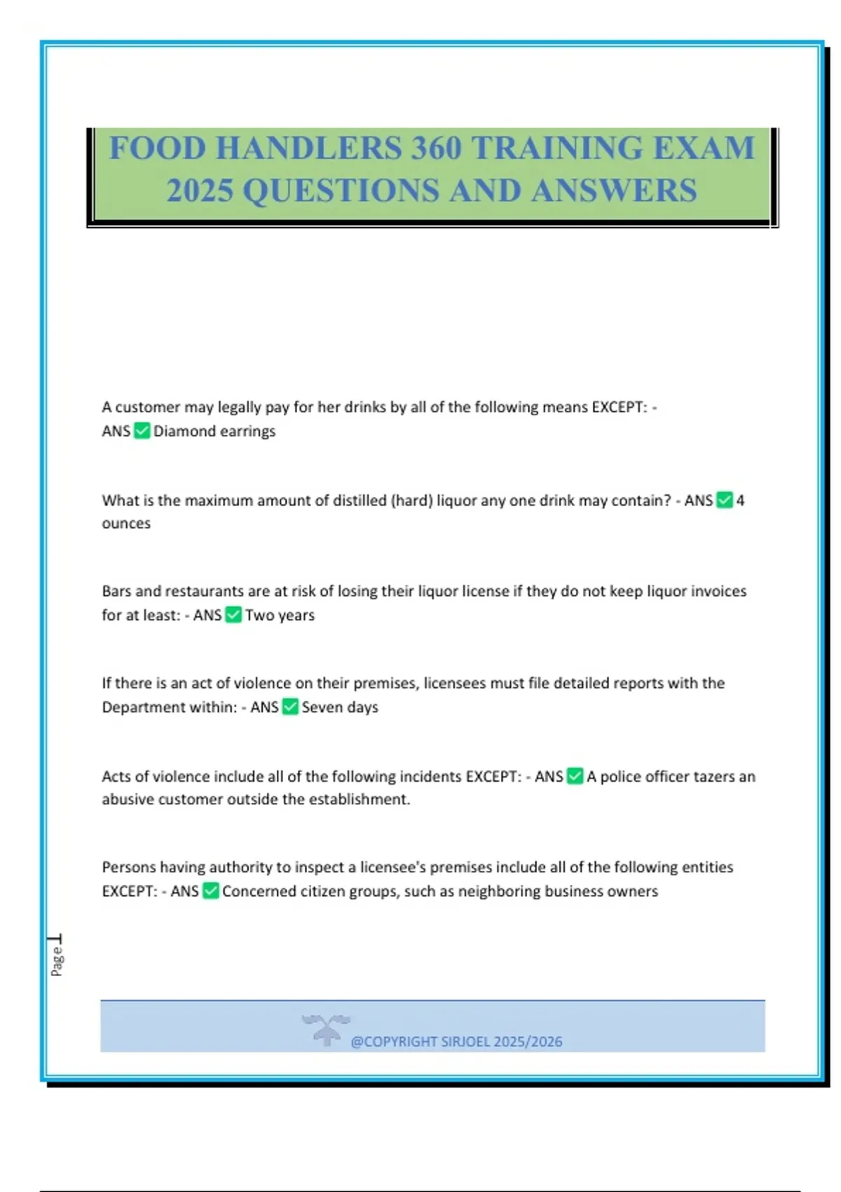 FOOD HANDLERS 360 TRAINING EXAM 2025 QUESTIONS AND ANSWERS - FOOD HANDLERS 360 - Stuvia US