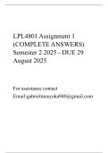 LPL4801 Assignment 1 &lpar;COMPLETE ANSWERS&rpar; Semester 2 2025 - DUE 29 August 2025