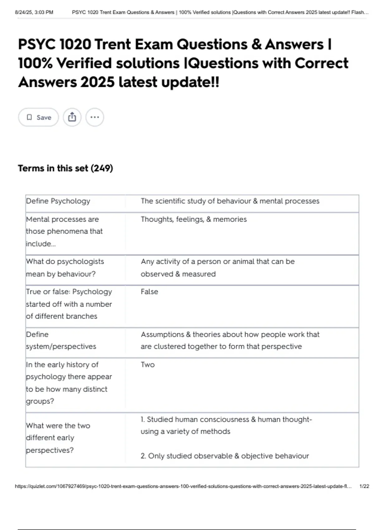 PSYC 1020 Trent Exam Questions & Answers | 100% Verified solutions ...