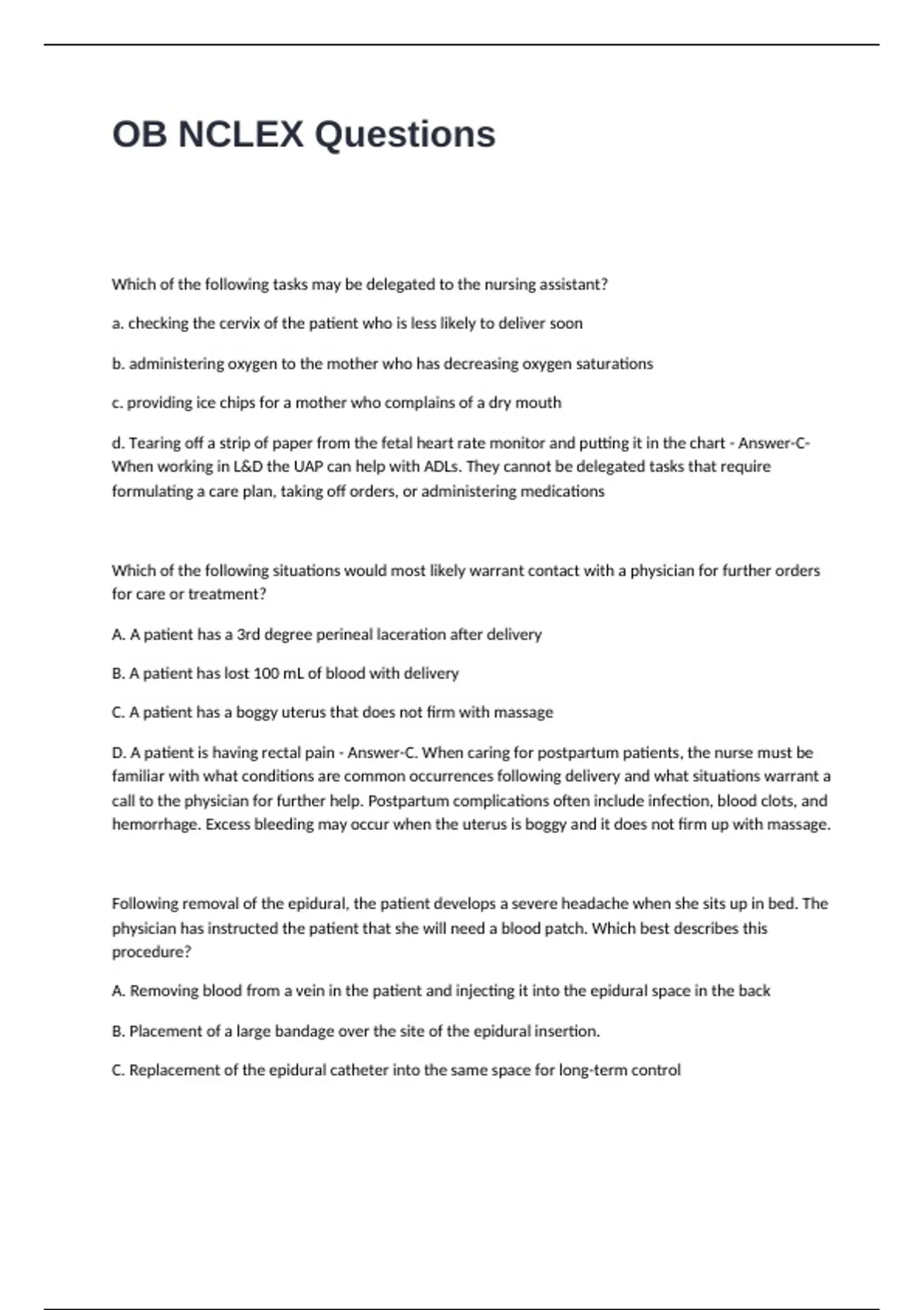 OB NCLEX Questions with Correct and Verified Answers - OB women health ...