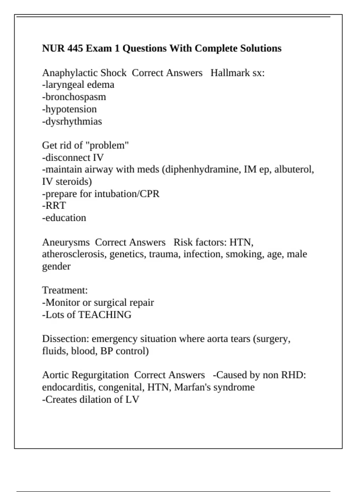 NUR 445 Exam 1 Questions With Complete Solution - NUR 445 - Stuvia US