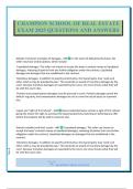 CHAMPION SCHOOL OF REAL ESTATE EXAM 2025 QUESTIONS AND ANSWERS