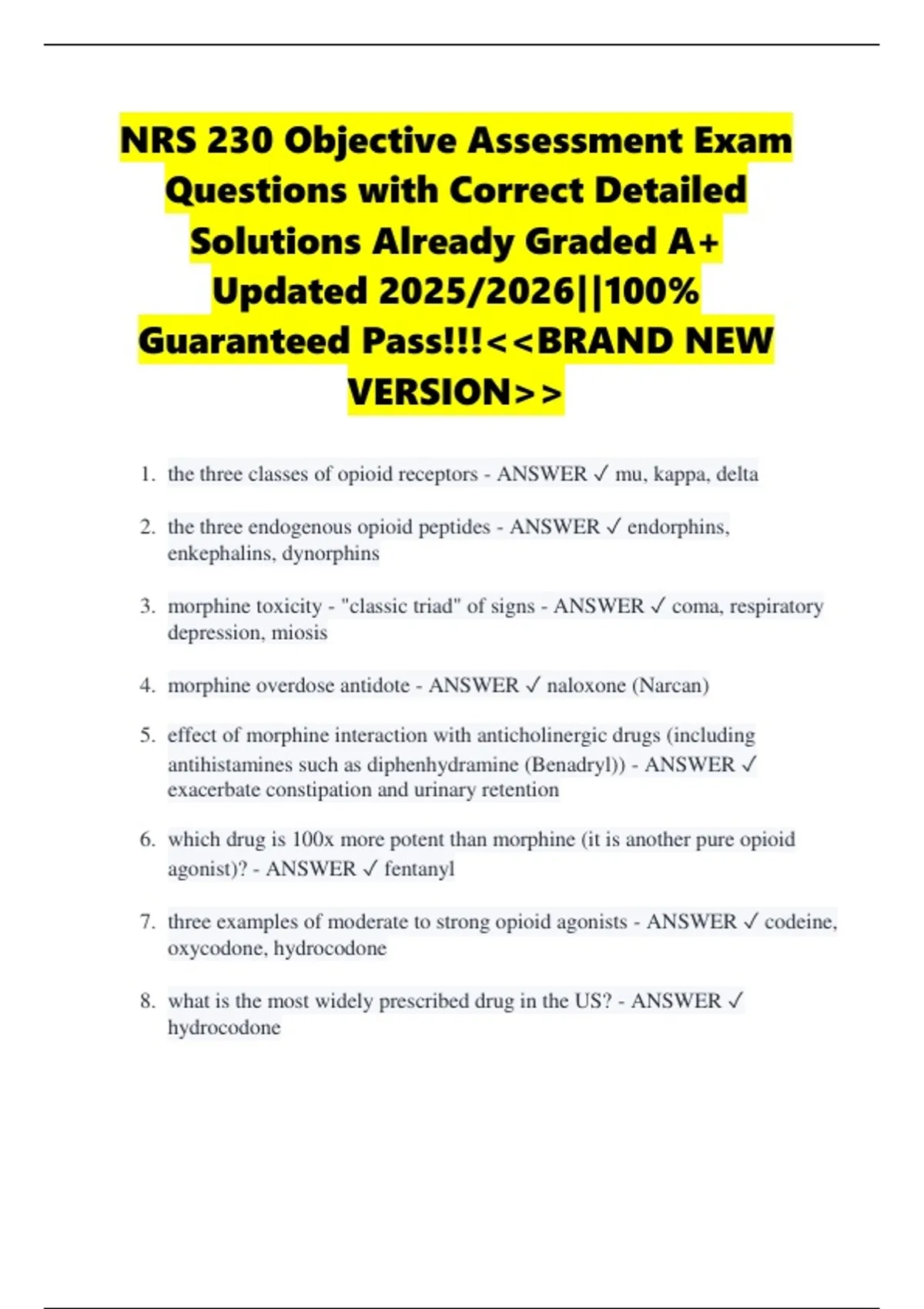 BUNDLE FOR NRS 230 Objective Assessment Exam Questions with Correct ...