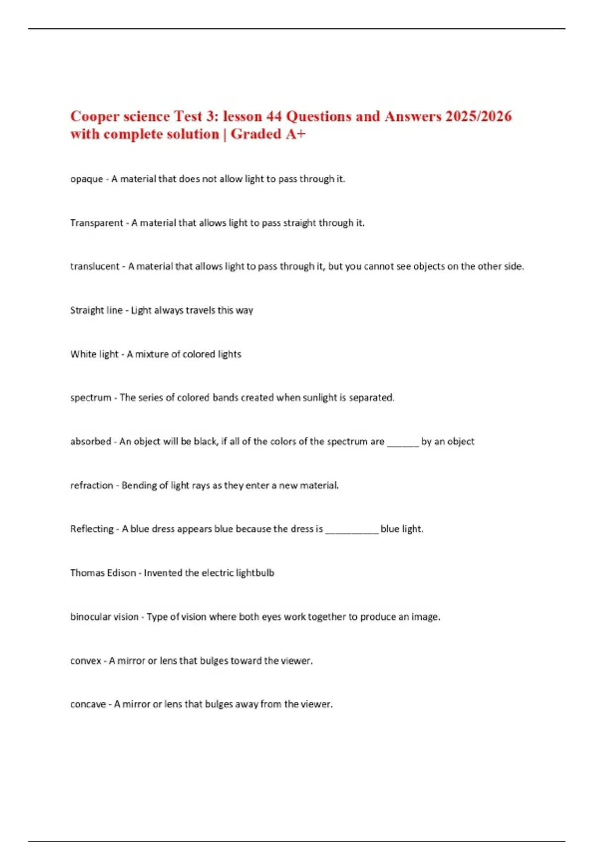 Cooper science Test 3: lesson 44 Questions and Answers 2025/2026 with ...