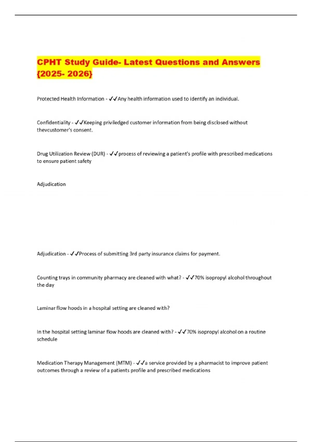 CPHT Study Guide- Latest Questions and Answers {} - CPhT - Stuvia US
