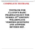 Clayton&rsquo;s Basic Pharmacology for Nurses &ndash; 19th Edition &lpar;Willihnganz&rpar; &vert; Complete Test Bank with Answers