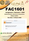 FAC1601 Assignment 1 &lpar;COMPLETE ANSWERS&rpar; Semester 1 2026 - DUE 23 March 2026