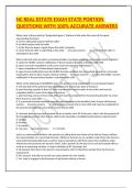 NC REAL ESTATE EXAM STATE PORTION QUESTIONS WITH 100&percnt; ACCURATE ANSWERS
