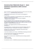 Construction Materials Exam 1 - Quiz Solutions Questions with Correct Answers