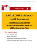 NSG 316 Exam 2 &ndash; Health Assessment &lpar;Latest 2025 &sol; 2026&rpar; &ndash; Actual Questions & Rationalized Answers &ndash; GCU