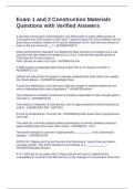 Exam 1 and 2 Construction Materials Questions with Verified Answers