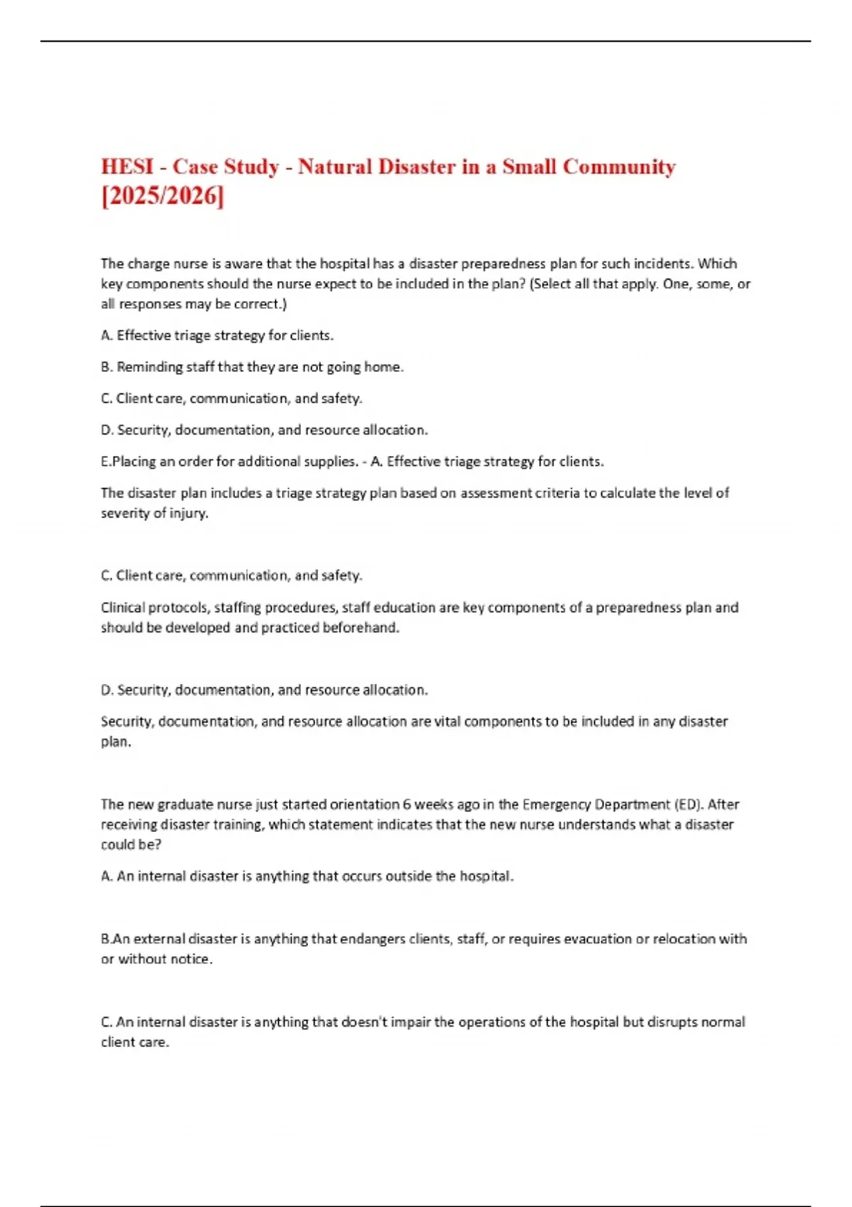 HESI - Case Study - Natural Disaster in a Small Community [2025/2026 ...
