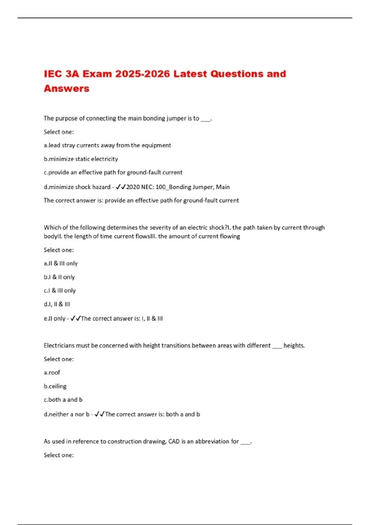 IEC 3A Exam Latest Questions and Answers - IEC - Stuvia US