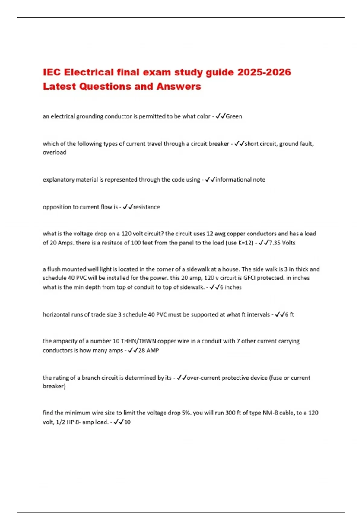 IEC Electrical final exam study guide Latest Questions and Answers ...