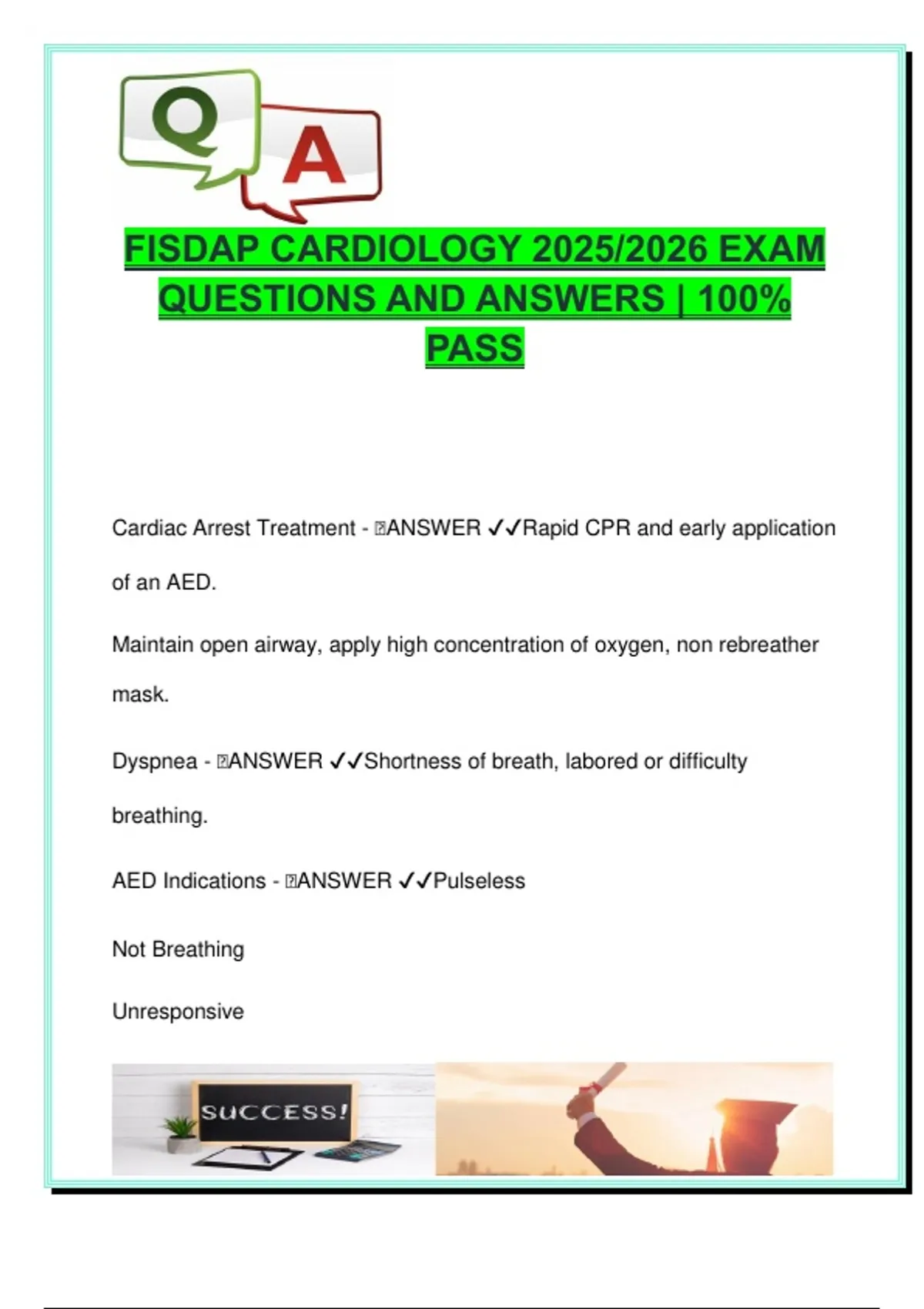 FISDAP CARDIOLOGY 2025/2026 EXAM QUESTIONS AND ANSWERS | 100% PASS ...