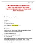 CWEA WASTEWATER LABORATORY  ANALYST CERTIFICATION EXAM  PRACTICE BRAND NEW ACTUAL EXAM  WITH ANSWERS&period; 