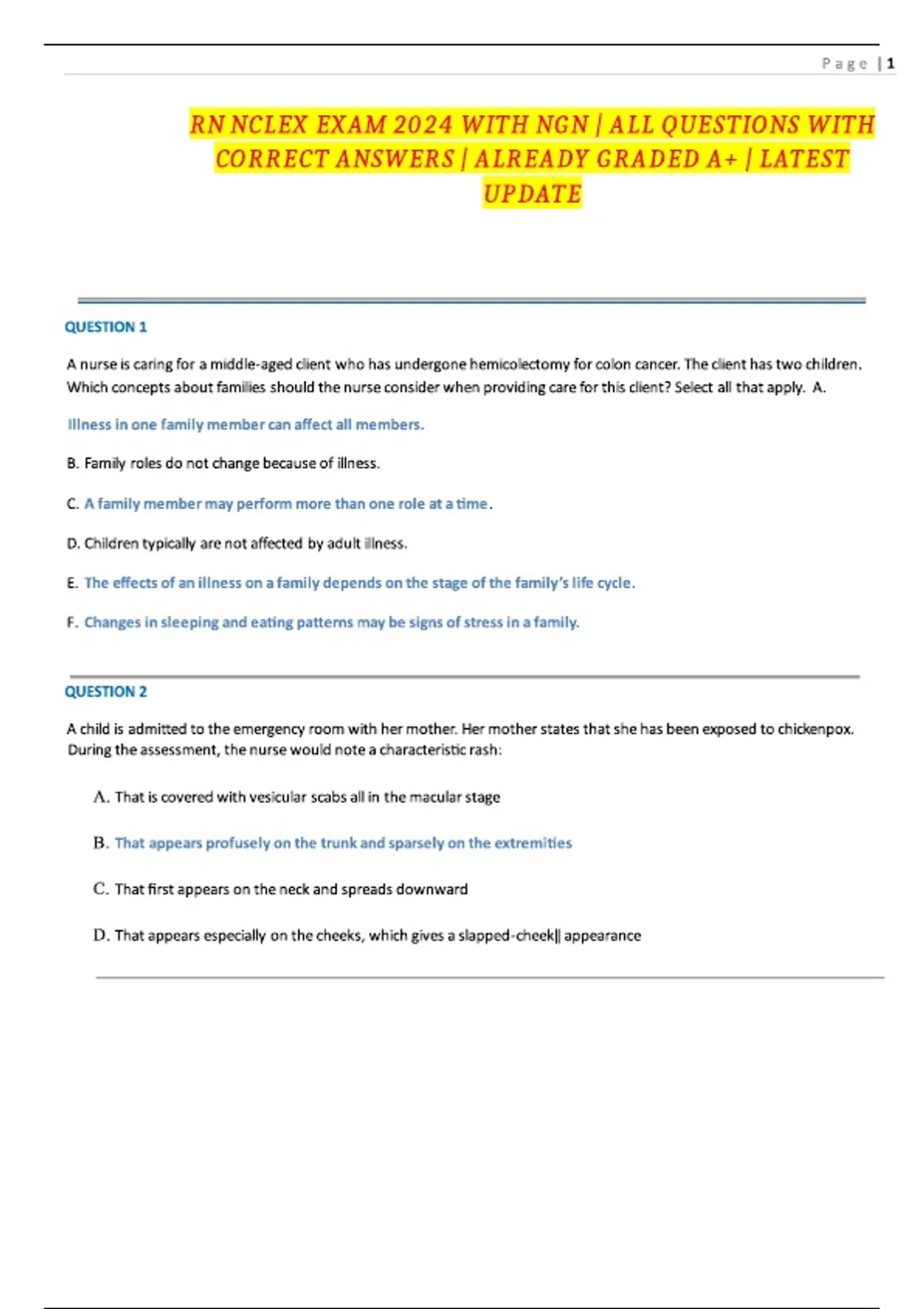 RN NCLEX Exam 2024–2025 with NGN Updated 2025/2026 – All Questions with ...