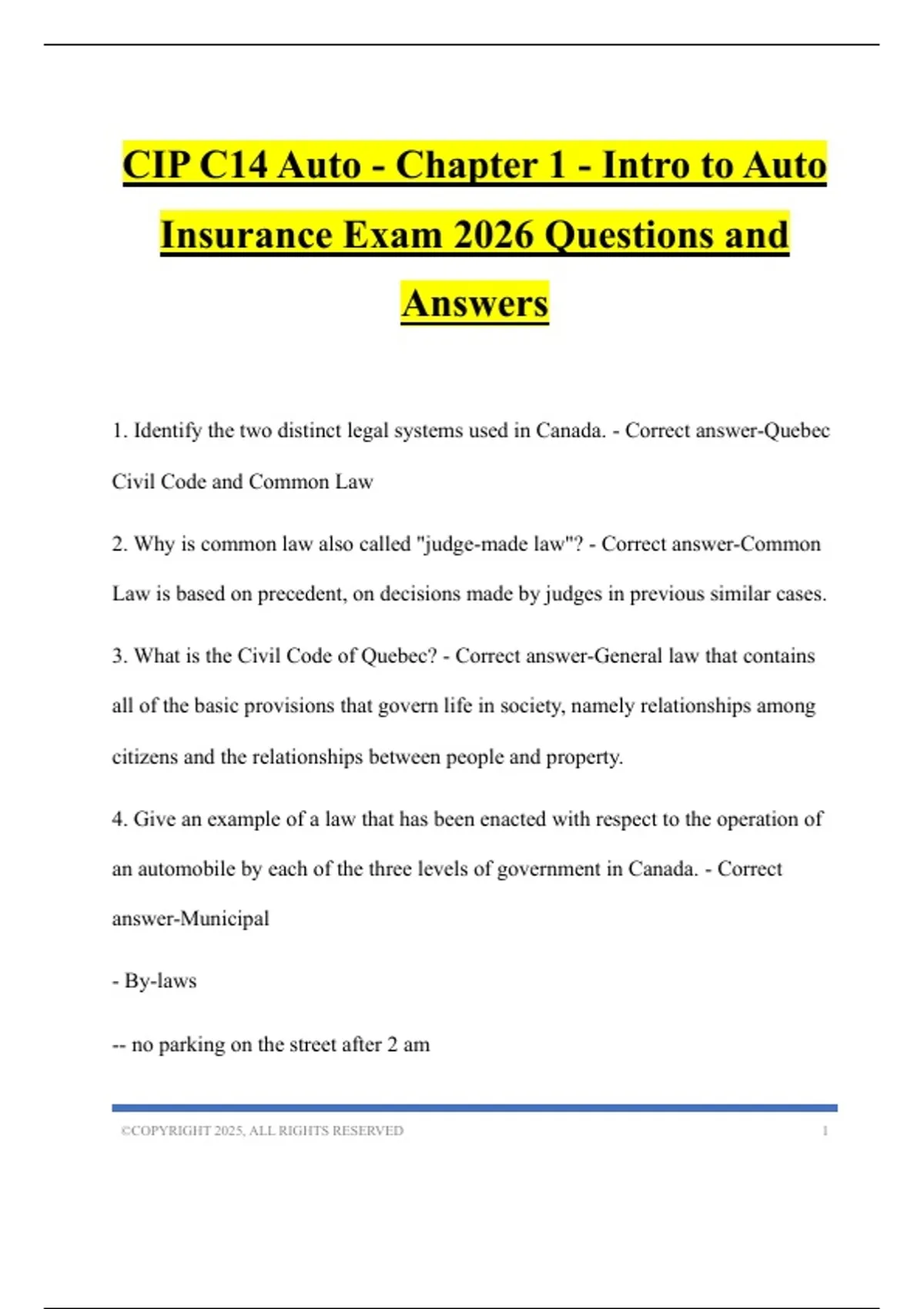 CIP C14 Auto - Chapter 1 - Intro to Auto Insurance Exam 2026 Questions ...